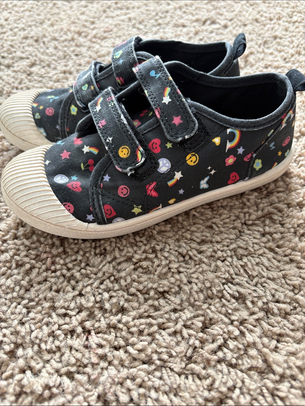 Cat & Jack Black Canvas Kids Sneakers with Multicolor Emoji Print